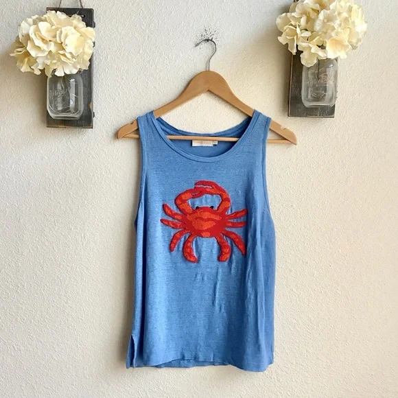 Tory Burch Crab Embellished Tank in Blue Dusk - Picture 3 of 11